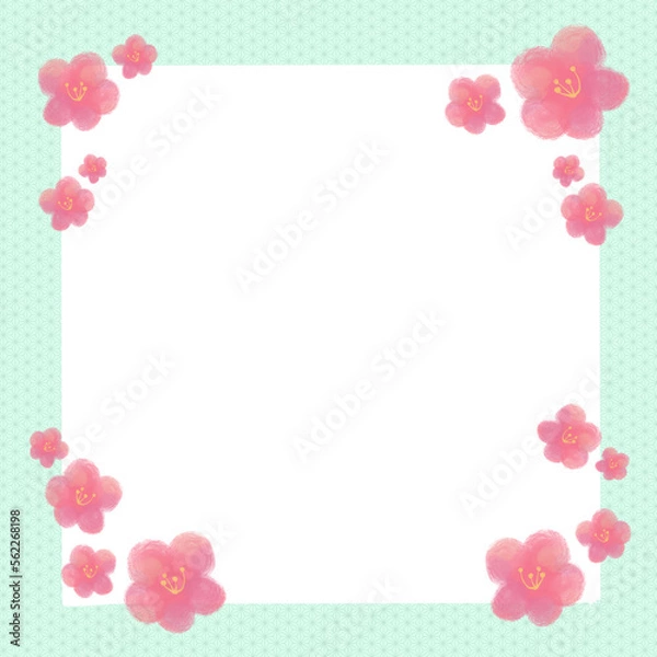 Fototapeta 梅いっぱい和柄フレーム/緑