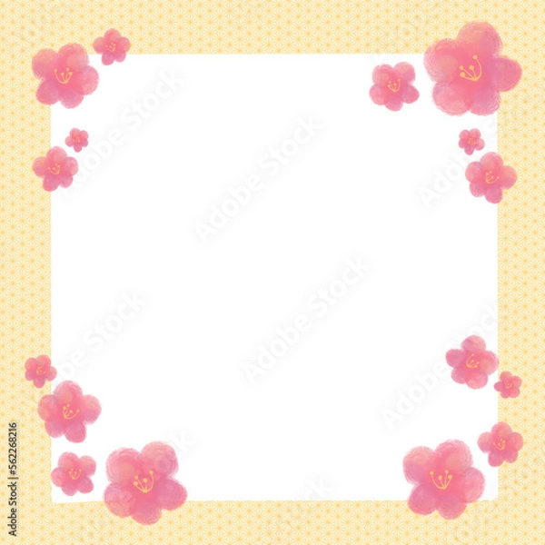 Obraz 梅いっぱい和柄フレーム/黄色