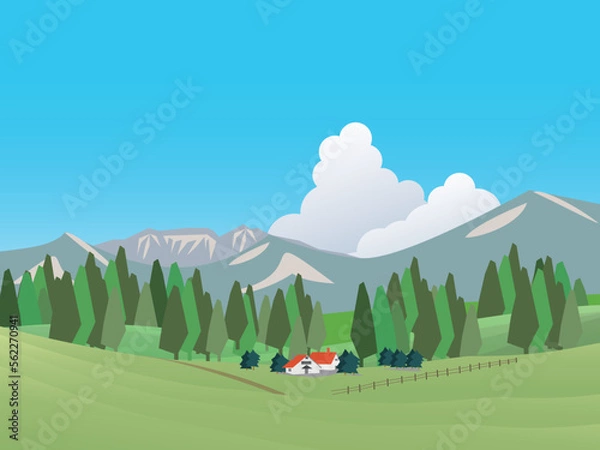 Fototapeta 夏の草原と牧場風景