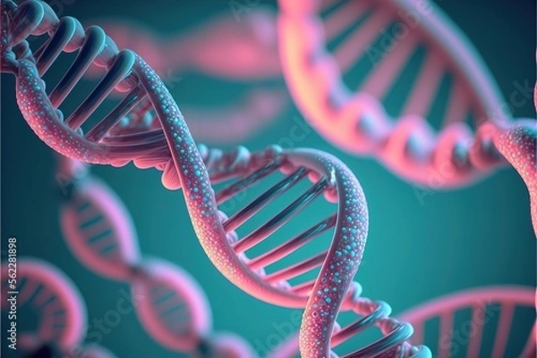 Fototapeta 3d rendered genetic  illustration of human dna under microscope created with generative ai technology