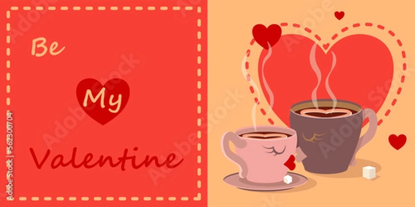 Obraz Valentine vector greeting card with coffee cups and hearts