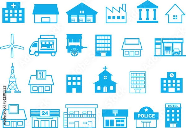 Fototapeta 建物・建造物のイラストアイコンセット