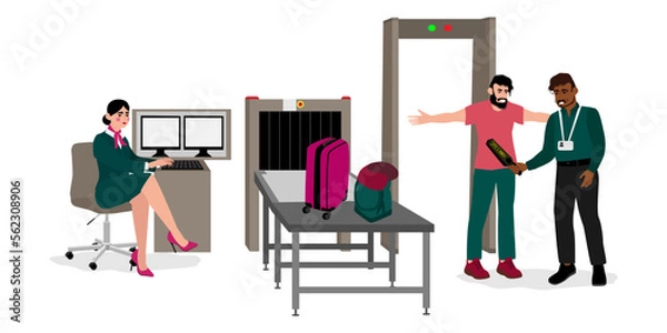 Obraz Airport baggage security scan portal flat vector