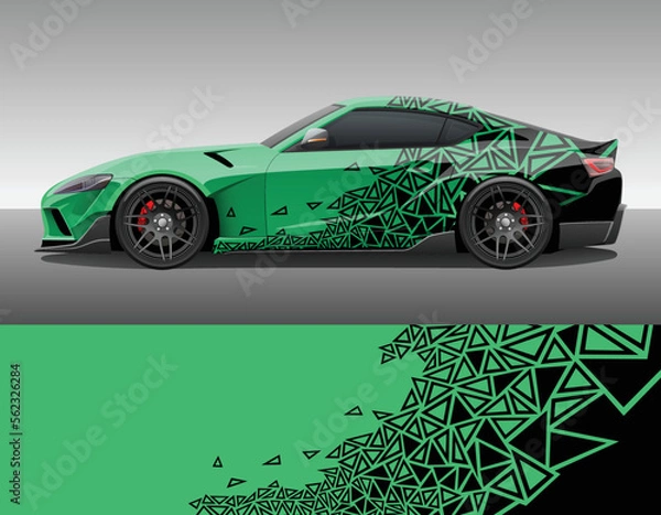 Fototapeta Car wrap vinyl racing decal ornament. Abstract geometric triangle camouflage sport background design print template. Vector illustration.