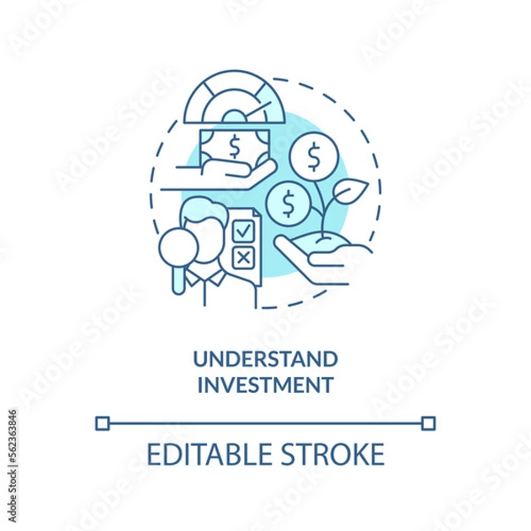 Fototapeta Understand investment turquoise concept icon. Money management. Financial success abstract idea thin line illustration. Isolated outline drawing. Editable stroke. Arial, Myriad Pro-Bold fonts used