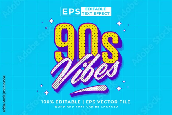 Fototapeta Editable text effect - 90s Vibes 3d Cartoon template style premium vector