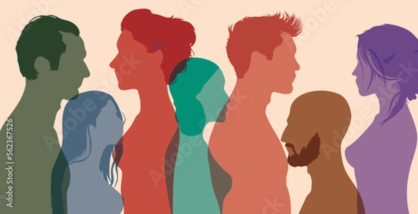 Fototapeta Diversity in multi-ethnic and multiracial people. Crowd of men women and girl of diverse culture.