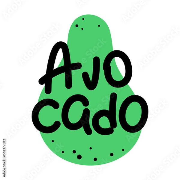 Fototapeta Avocado doodle calligraphy. Handwritten inscription. Vector logo lettering on a green avocado silhouette