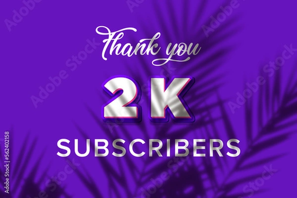 Obraz 2 K subscribers celebration greeting banner with Purple and Pink Design