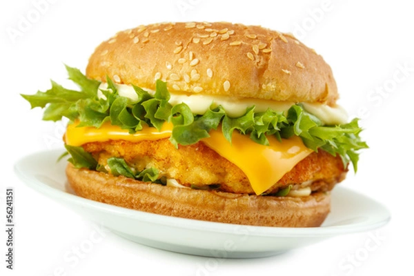 Obraz Fish burger with mayonnaise on dish