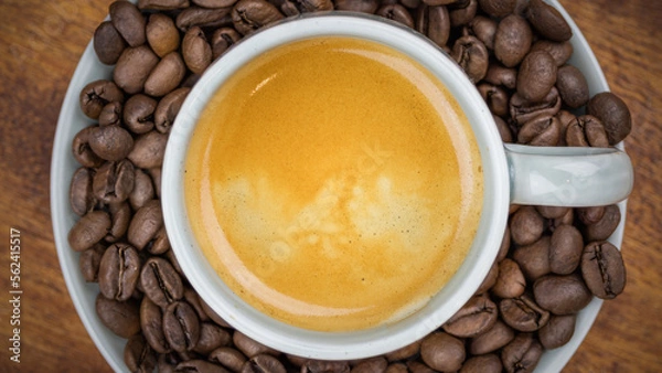 Obraz Espresso Coffee surrounded by beans macro