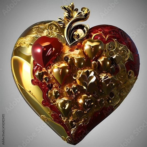 Fototapeta 3D render of special Heart art for Valentine day using Generative AI