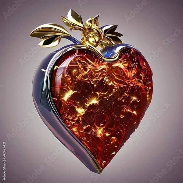 Fototapeta 3D render of special Heart art for Valentine day using Generative AI