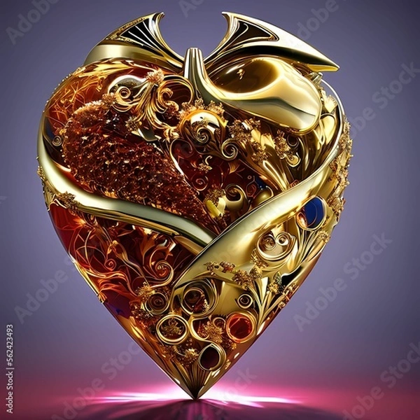 Fototapeta 3D render of special Heart art for Valentine day using Generative AI