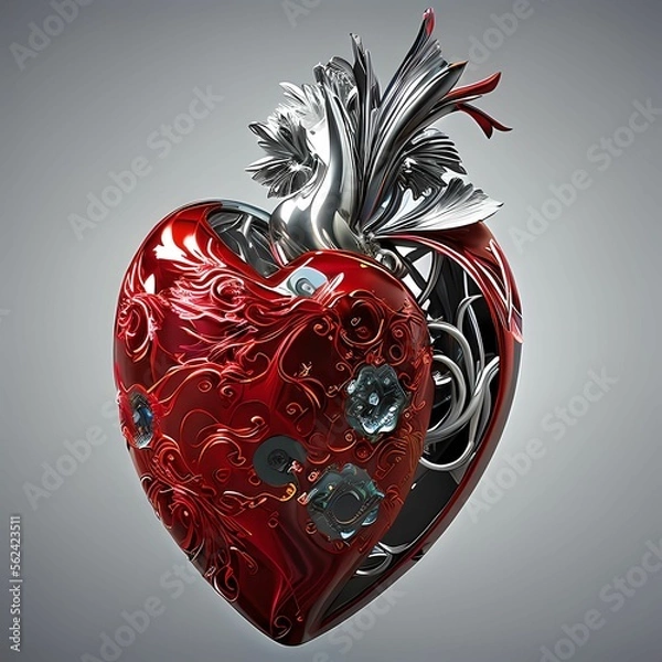Fototapeta 3D render of special Heart art for Valentine day using Generative AI