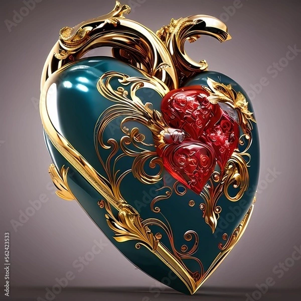Fototapeta 3D render of special Heart art for Valentine day using Generative AI