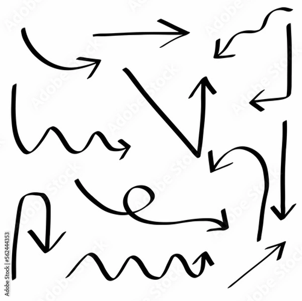 Fototapeta set collection hand drawn arrows pointer design for business plan and education. Sketch idea design template.