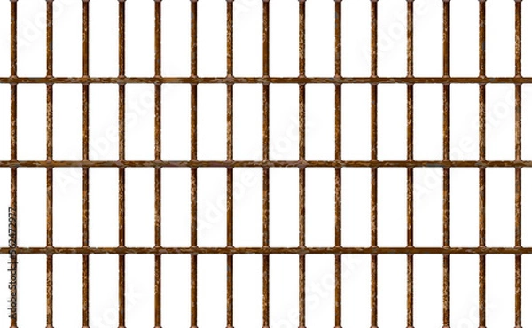 Fototapeta Realistic Jail bars rusty, prison background iron interior. Brown cells old. Banner detailed metal lattice. Detention centre cell. Isolated way, freedom concept grid. png