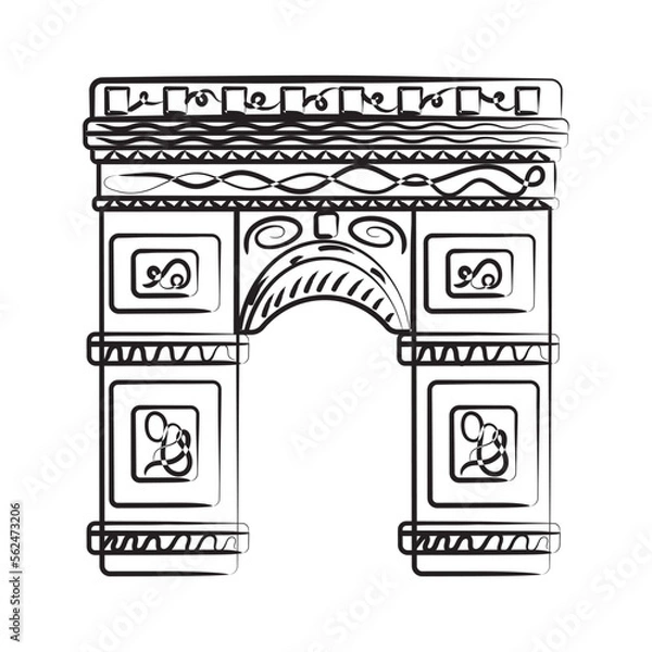 Fototapeta Isolated sketch of Arch of Triumph landmark Vector