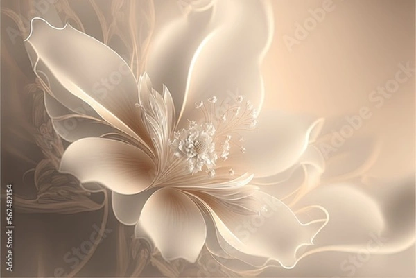 Fototapeta  a large white flower with a brown center on a beige background with a white center on the center of the flower and a white center on the center of the flower is a pale background. generative ai