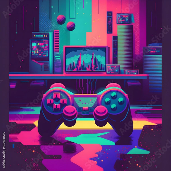 Obraz Psychedelic and Synthwave game controller