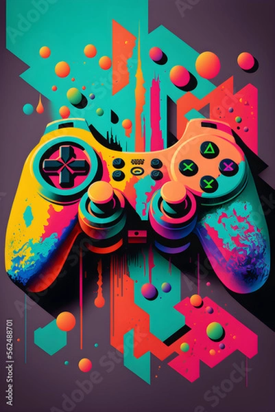 Fototapeta Psychedelic and Synthwave game controller