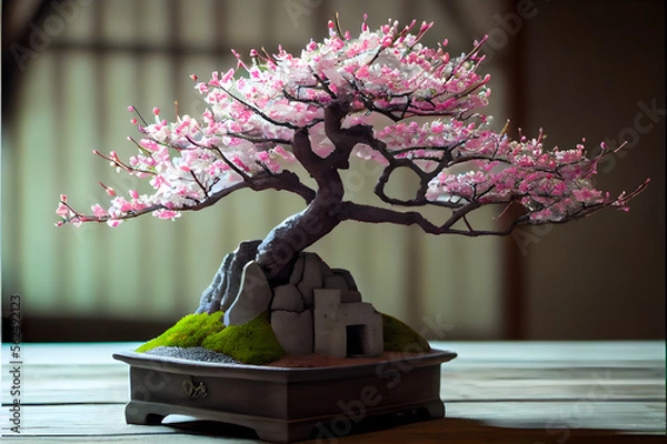 Fototapeta cherry blossom bonsai tree, generative ai