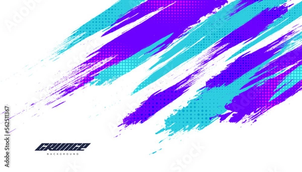 Fototapeta Abstract and Colorful Brush Background with Halftone Effect. Grunge Background. Brush Stroke Illustration for Banner, Poster, or Sports Background. Scratch and Texture Elements For Design