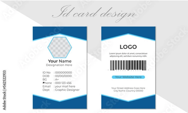 Fototapeta Modern ID Card Template, Office Id Card Layout, modern layout design, corporate id card template with photo place, Employee Id Card for Your Business or Company, Professional Identity Card