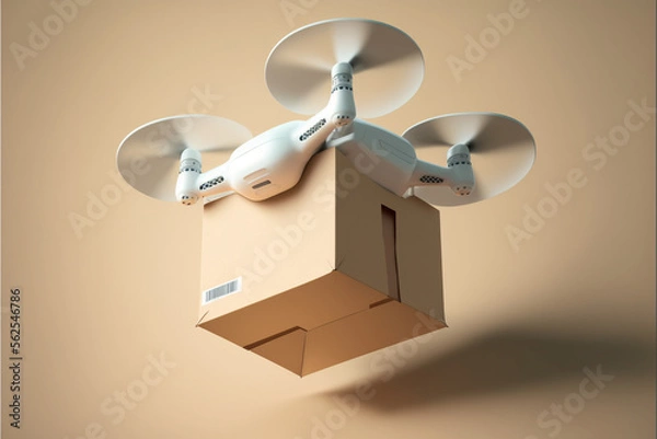 Fototapeta A drone delivering a package, generative ai