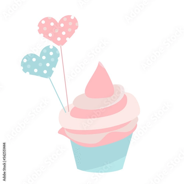 Fototapeta Cream cake in a basket with topers in pastel colors. Topers in the form of hearts