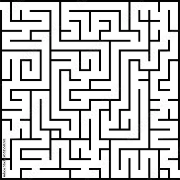 Fototapeta Labyrinth with enter and exit. Maze vector kids game. Square shape. Printable worksheet for kids. Early education practice.