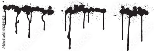 Obraz Set of black realistic paint or ink shapes with smudges, blots and drops.