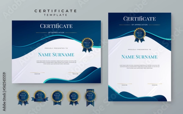 Obraz Modern award abstract duotone blue certificate design template for for award, diploma, achievement, business, honor, elegant, school college document template