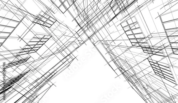 Fototapeta Linear architectural drawing vector illustration