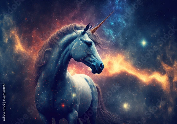 Obraz unicorn on space background created with Generative AI technology