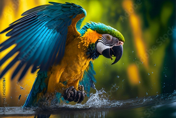 Obraz Macaw in action with generative AI technology