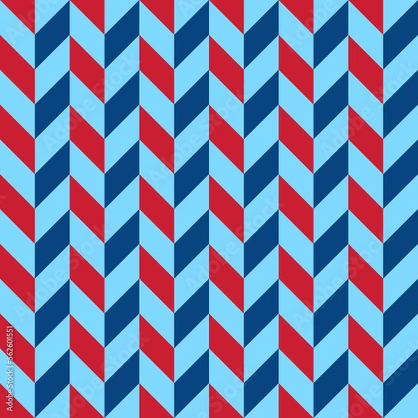 Fototapeta Seamless blue and red chevron pattern. Popular zigzag chevron geometric pattern background