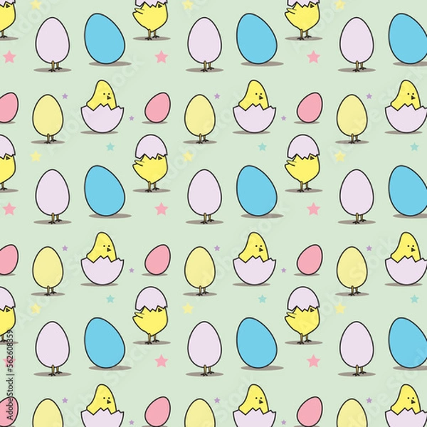 Obraz cute colorful egg and chicks seamless pattern