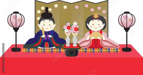 Obraz ひなまつり（お内裏様・お雛様）イラスト
