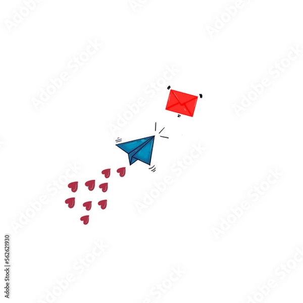 Fototapeta transparent paper plane , envelope and red heart,valentine,illustration procreate