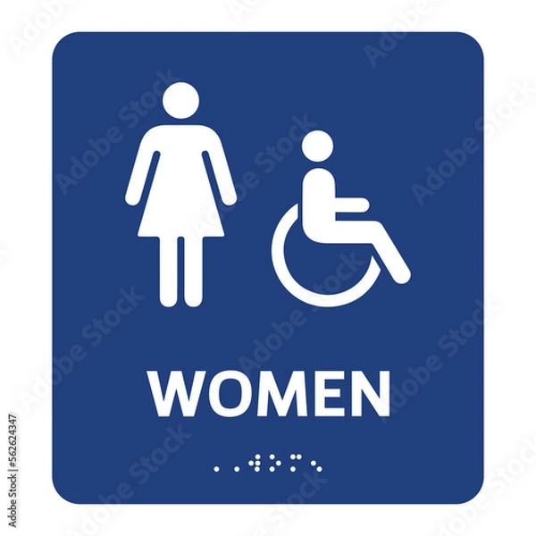 Fototapeta Women restroom sign design with Braille. Isolated vector label for toilet 