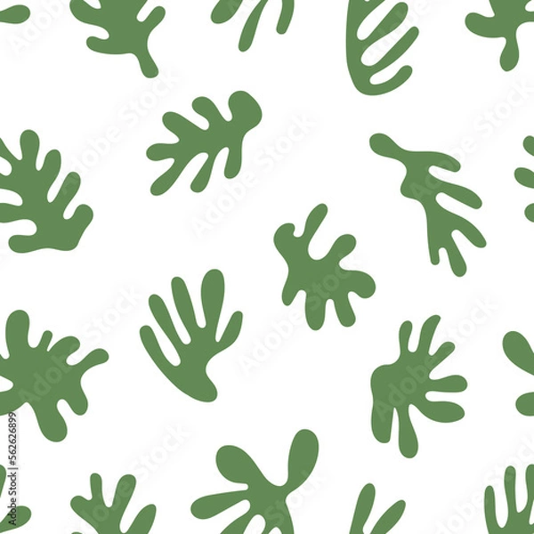 Fototapeta Hand drawn abstract algae and botanical leaves in the style of Matisse. Trendy organic vector illustration. Seamless pattern with dynamic shapes in vintage style.