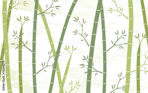 Obraz 透過背景の竹と和柄な雲模様の背景素材（緑）
