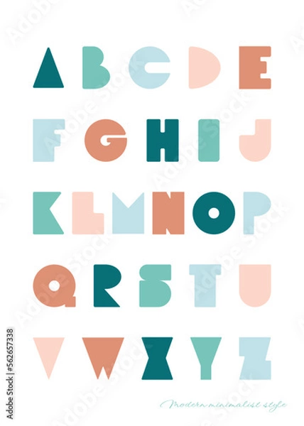 Fototapeta Cute decorative alphabet in paper cut style. Children's creative alphabet. Vector illustration in a minimalist style