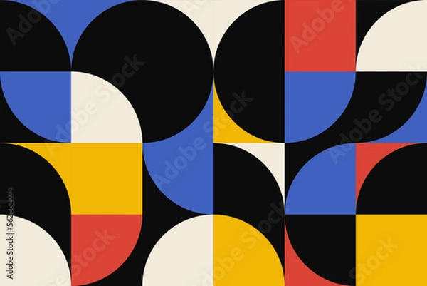 Fototapeta Abstact mosaic seamless pattern with colorful semicircle shapes for banner, card. Geometric simple illustration tileable background design