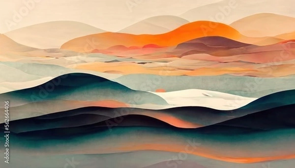 Fototapeta Image of landscape with colorful mountains and sky created using Generative AI technology