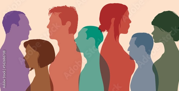 Fototapeta Social network and Multi-ethnic people. Communication in crowd. Flat vector illustration