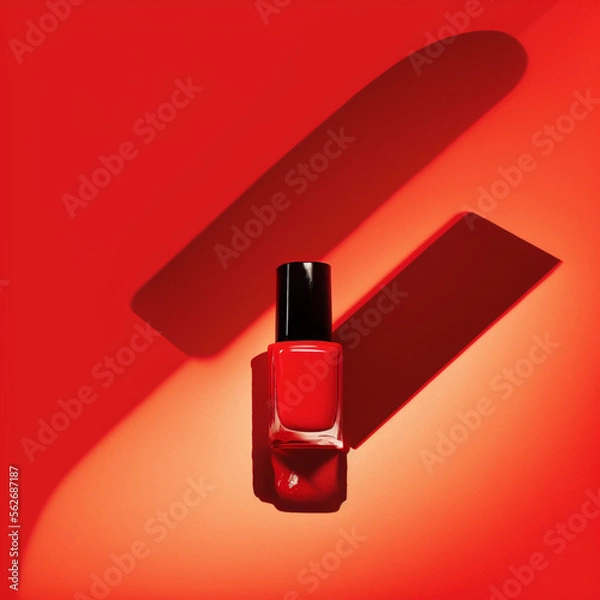 Fototapeta Red nail polish on red background. Generative AI.