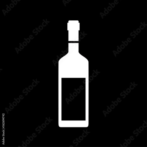 Fototapeta Wine bottle icon line isolated on black background.